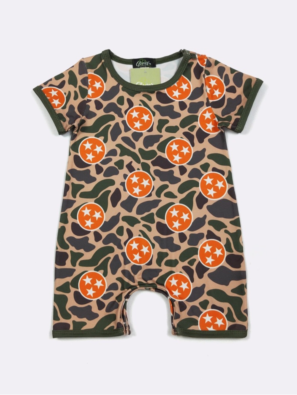 Kids Camo Star-Print Short Sleeve Bodysuit - Olive/Orange